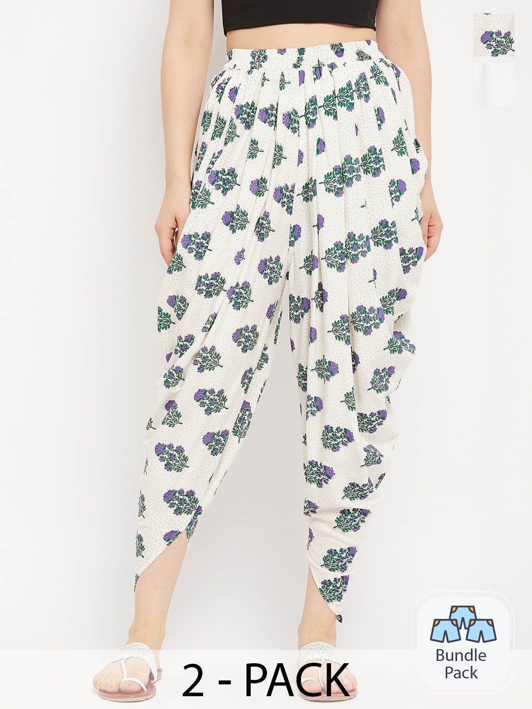 

TULIP 21 Pack Of 2 Floral Printed Dhotis, Off white