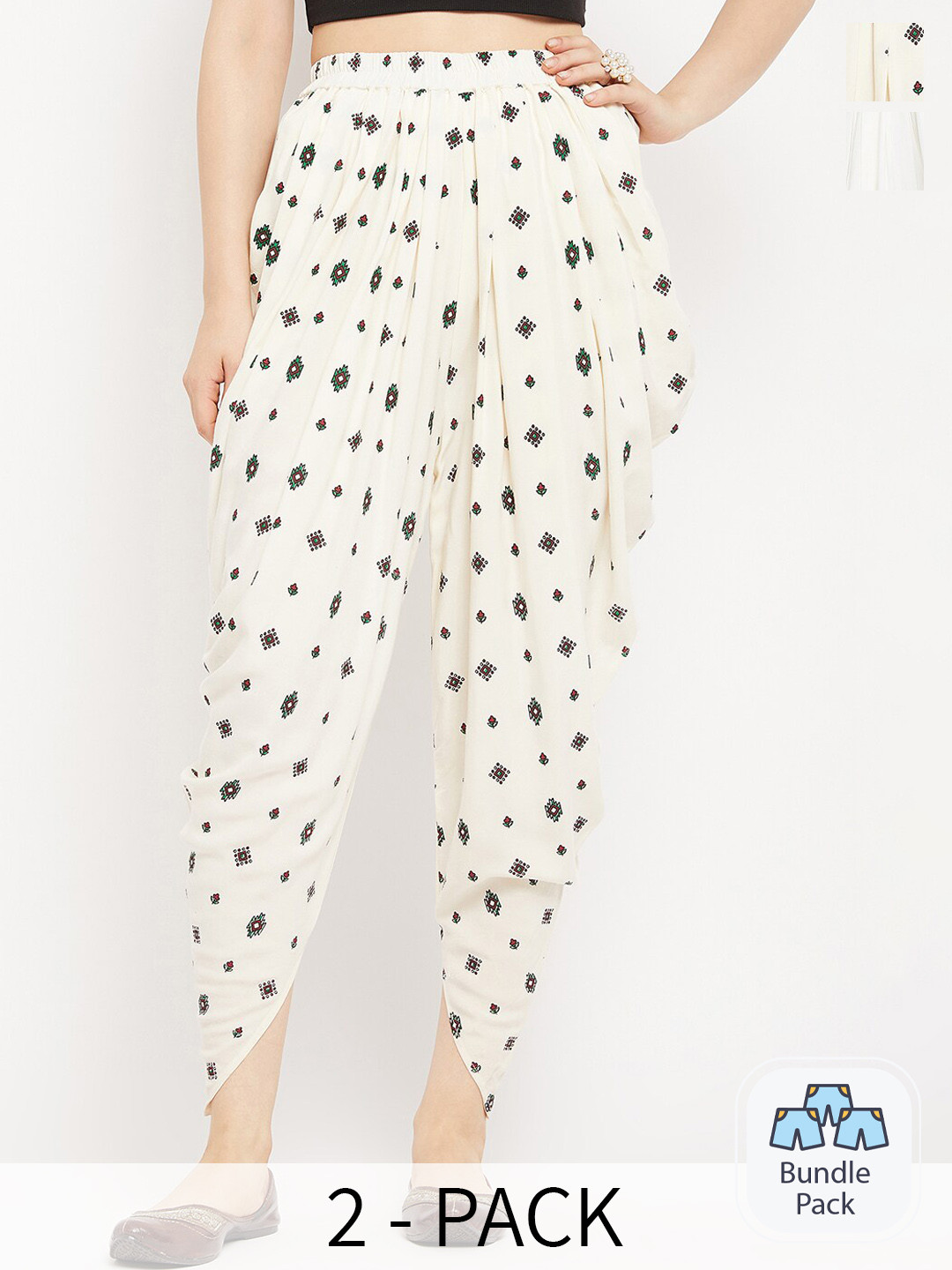 

TULIP 21 Women Pack Of 2 Floral Printed Dhotis, Off white
