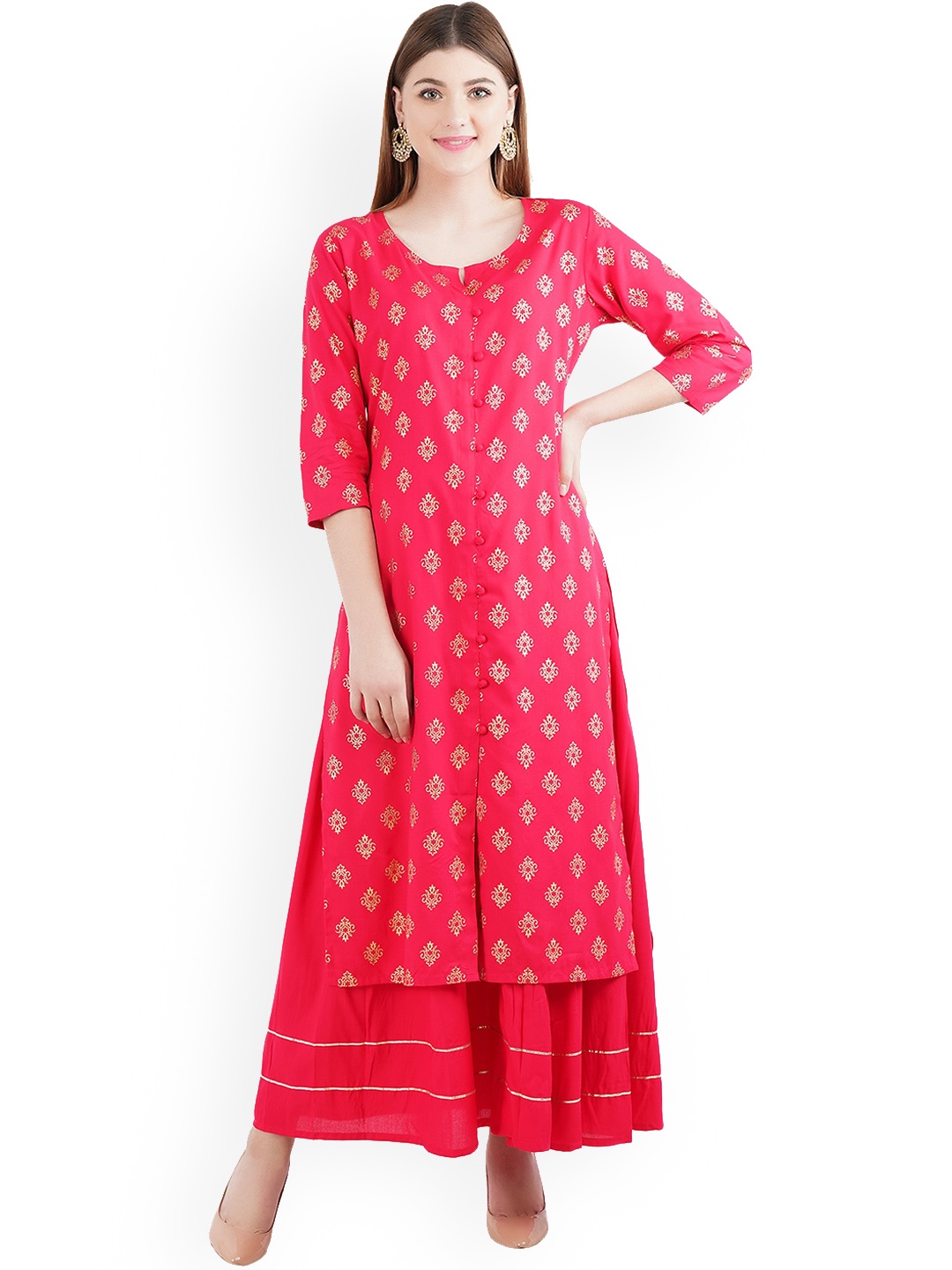 

Arayna Ethnic Motifs Printed Regular Kurta with Skirt, Pink