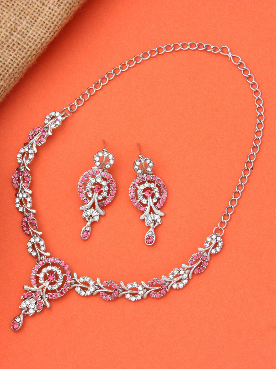 

Atasi International Rhodium-Plated Crystals-Studded Necklace With Earrings, Silver