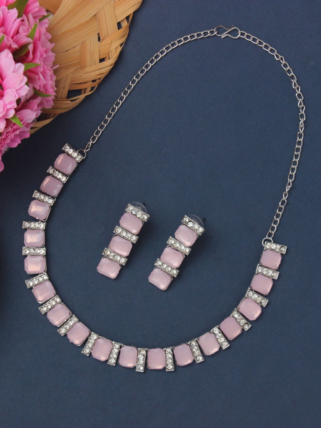 

Atasi International Rhodium-Plated Crystals-Studded Necklace With Earrings, Silver