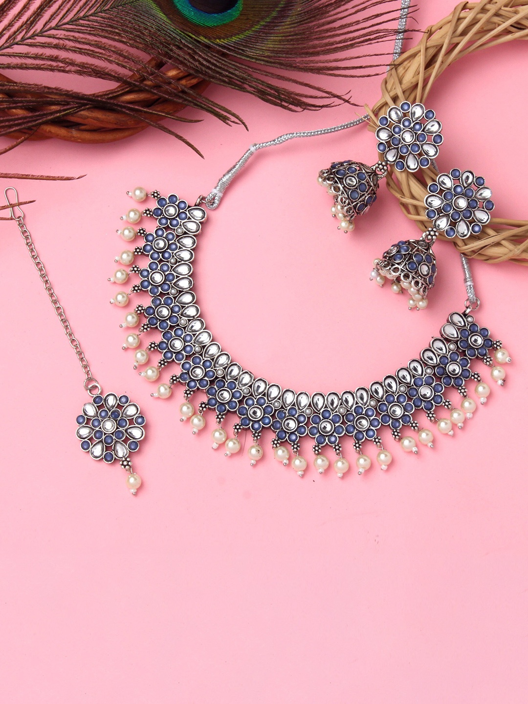 

Atasi International Oxidised Rhodium-Plated Crystals-Studded Jewellery Set, Silver