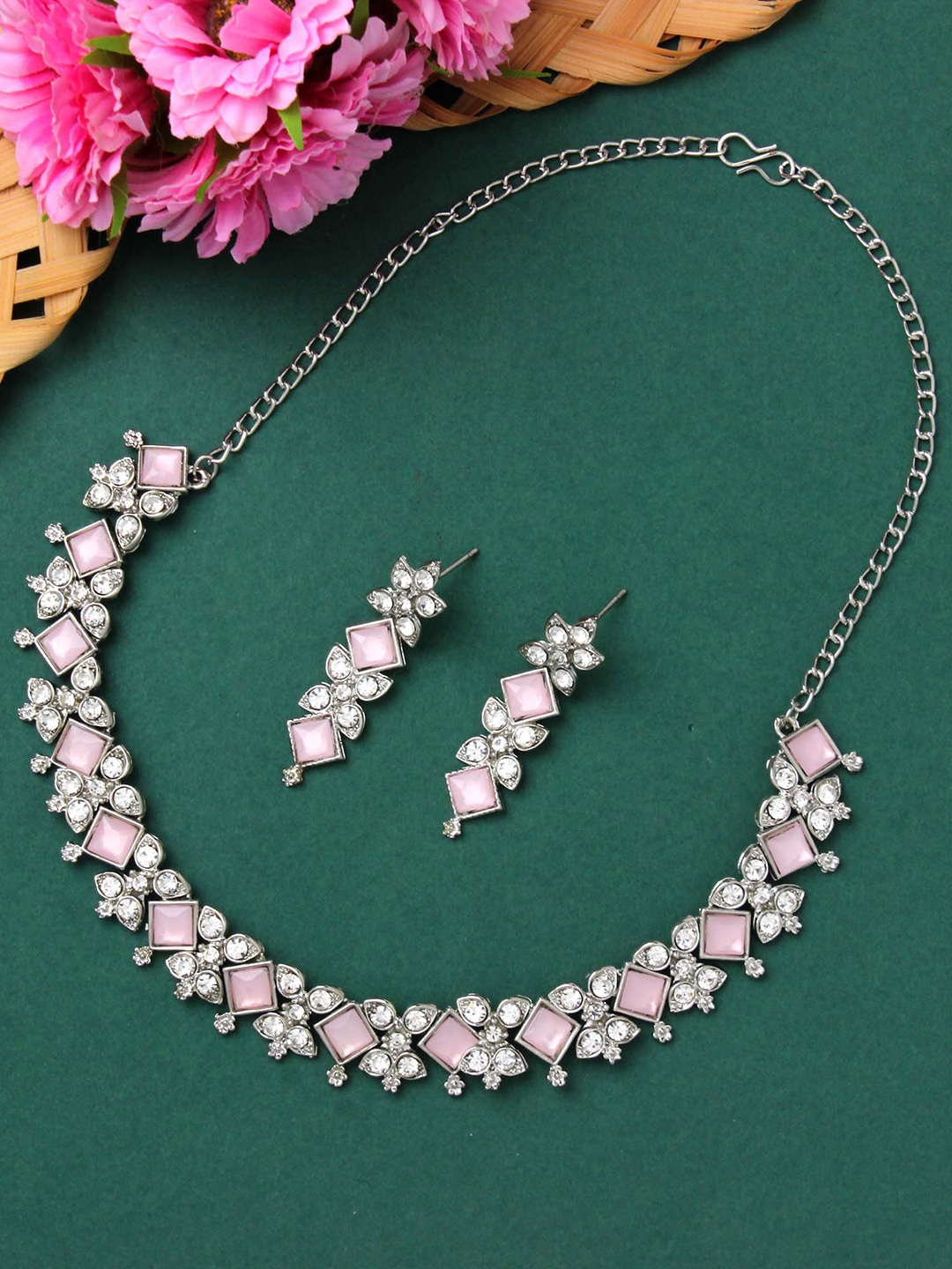 

Atasi International Silver-Plated Crystals-Studded Jewellery Set