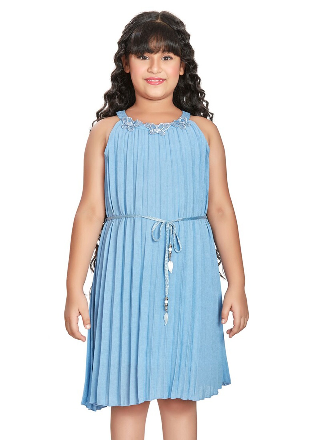 

Peppermint Girls Sleeveless Accordion Pleated A-Line Dress, Blue