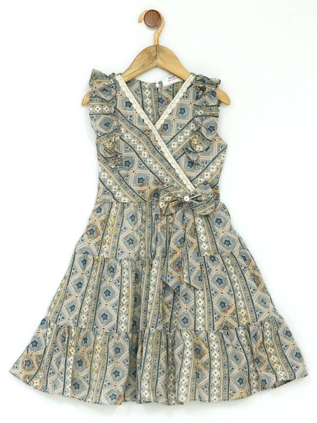 

Peppermint Girls Floral Printed Tiered Fit & Flare Dress, Grey
