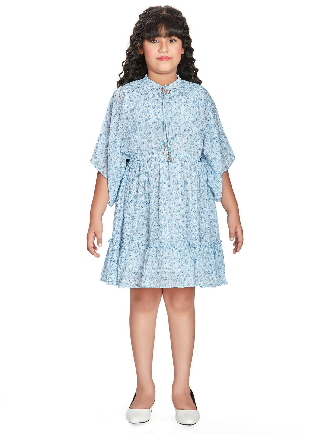 

Peppermint Girls Abstract Printed Flared Sleeves Fit & Flare Dress, Blue