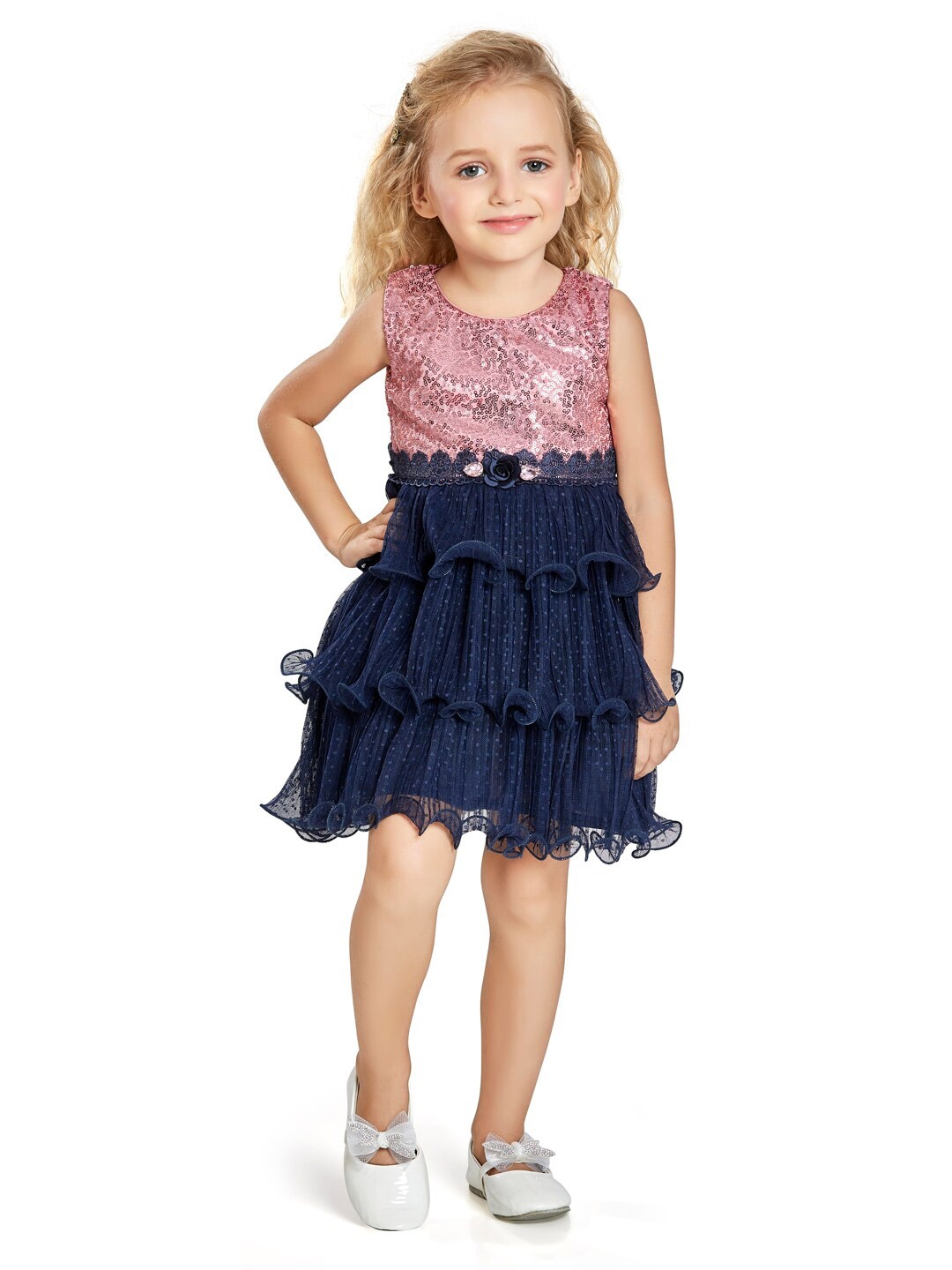 

Peppermint Girls Embellished Sequined Georgette Fit & Flare Dress, Navy blue