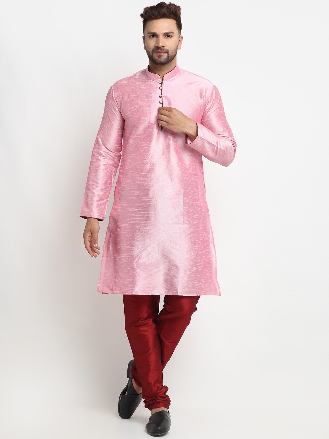 

Armaan Ethnic Mandarin Collar Kurta With Churidar, Pink