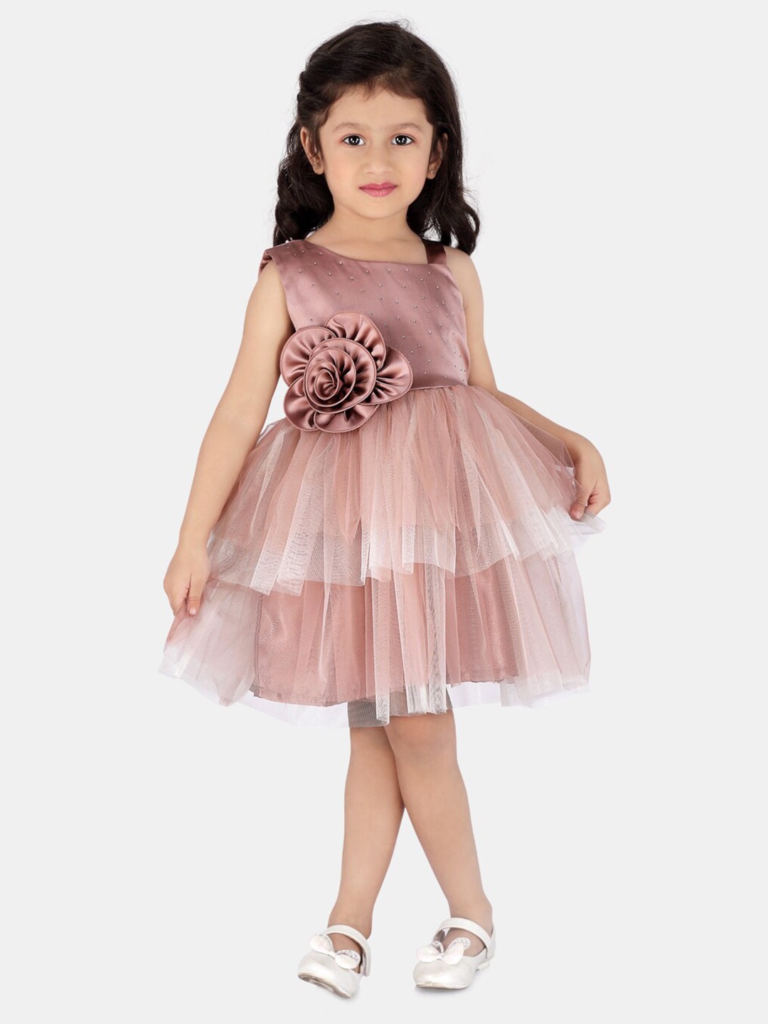 

Peppermint Girls Embellished Satin Fit & Flare Dress, Peach