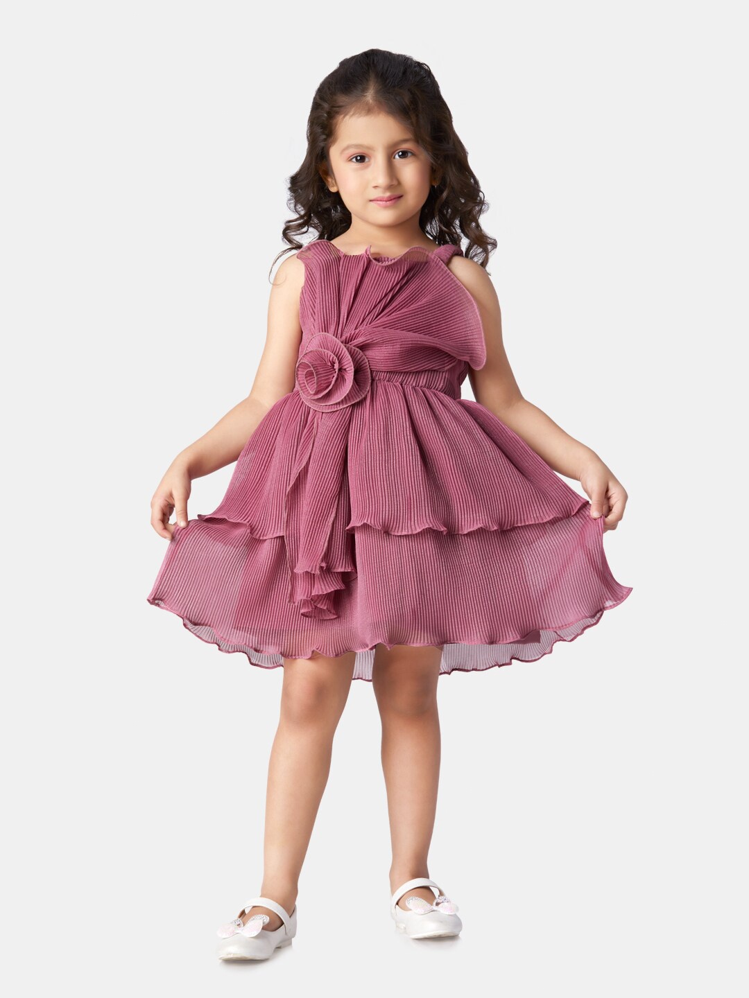 

Peppermint Shoulder Strap Neck Layered Fit & Flare Dress, Pink