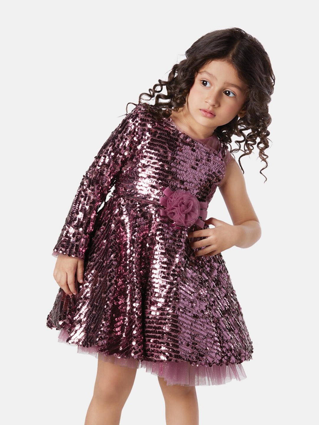 

Peppermint Embellished Sequinned Net Fit & Flare Dress, Pink