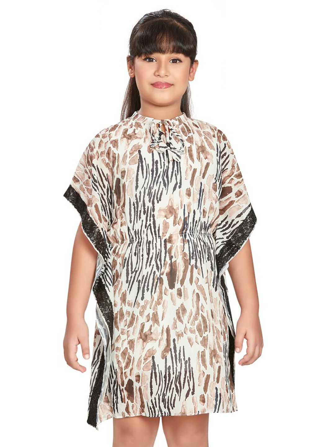 

Peppermint Abstract Printed Sequinned Kimono Sleeve Satin Kaftan Dress, Brown