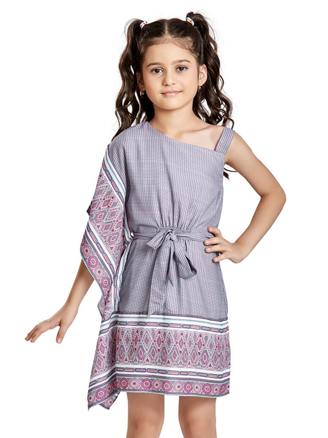 

Peppermint Girls Ethnic Motifs Printed Flared Sleeves Fit & Flare Dress, Purple