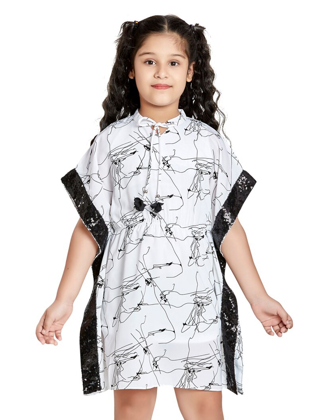 

Peppermint Girls Abstract Printed Kimono Sleeves Kaftan Dress, White