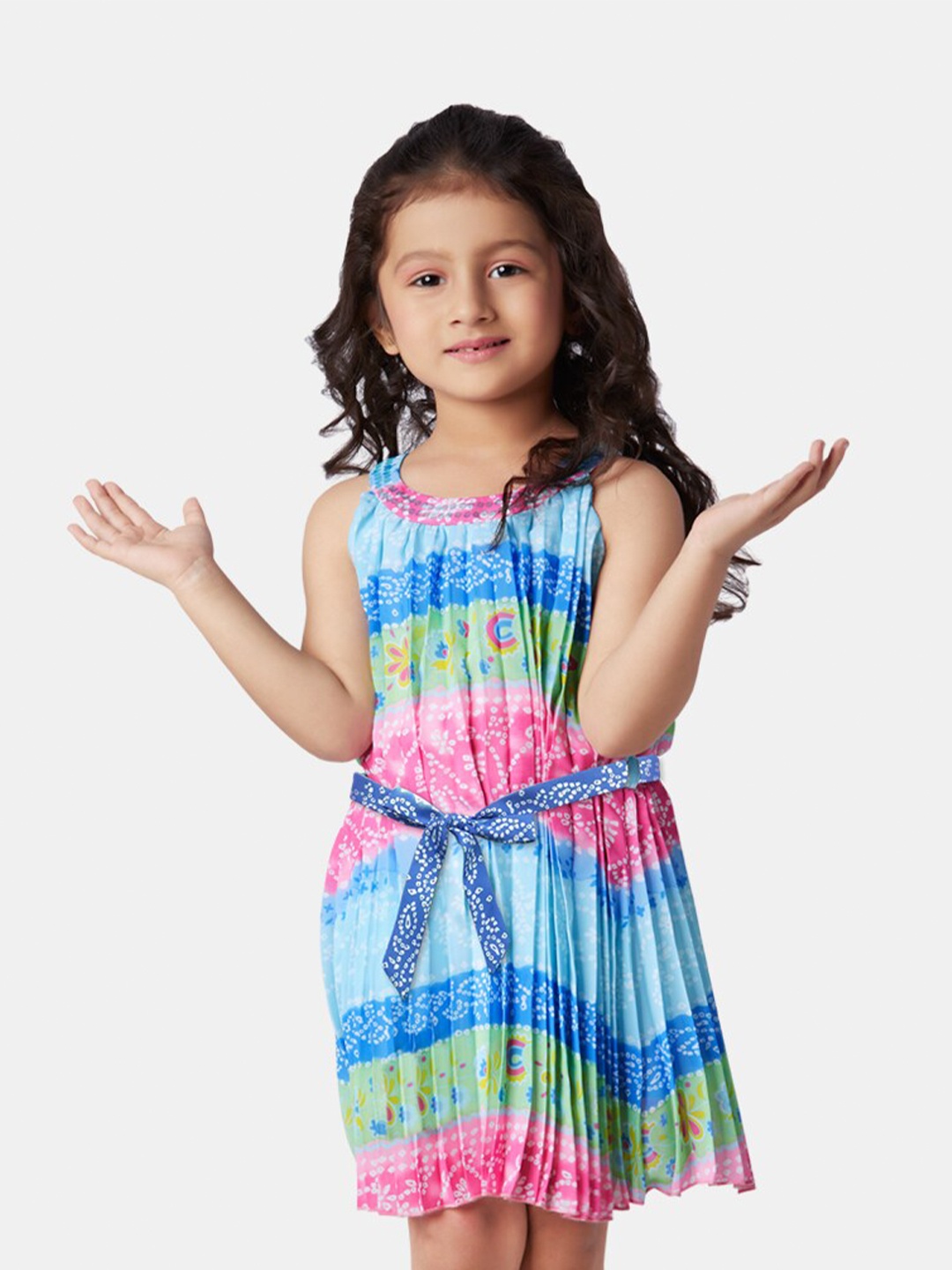 

Peppermint Girls Candy Striped Tie-Up Detailed A-Line Dress, Pink