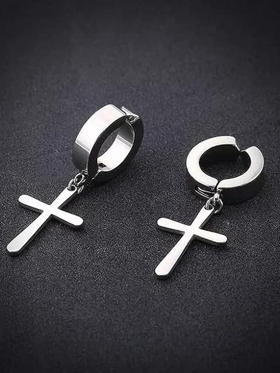 

KRYSTALZ Silver-Toned Contemporary Half Hoop Earrings