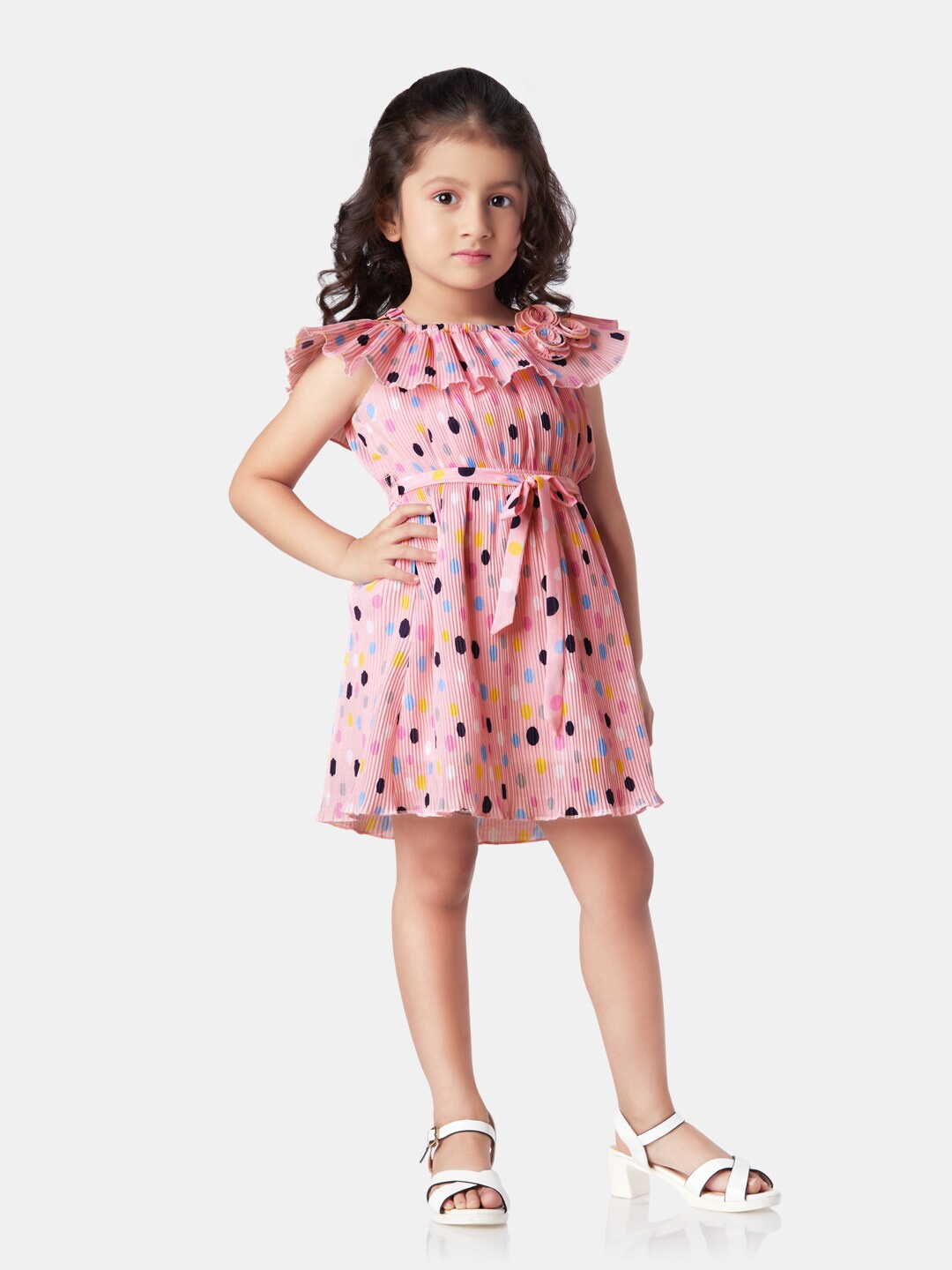 

Peppermint Polka Dots Printed Flutter Sleeve Fit & Flare Dress, Pink