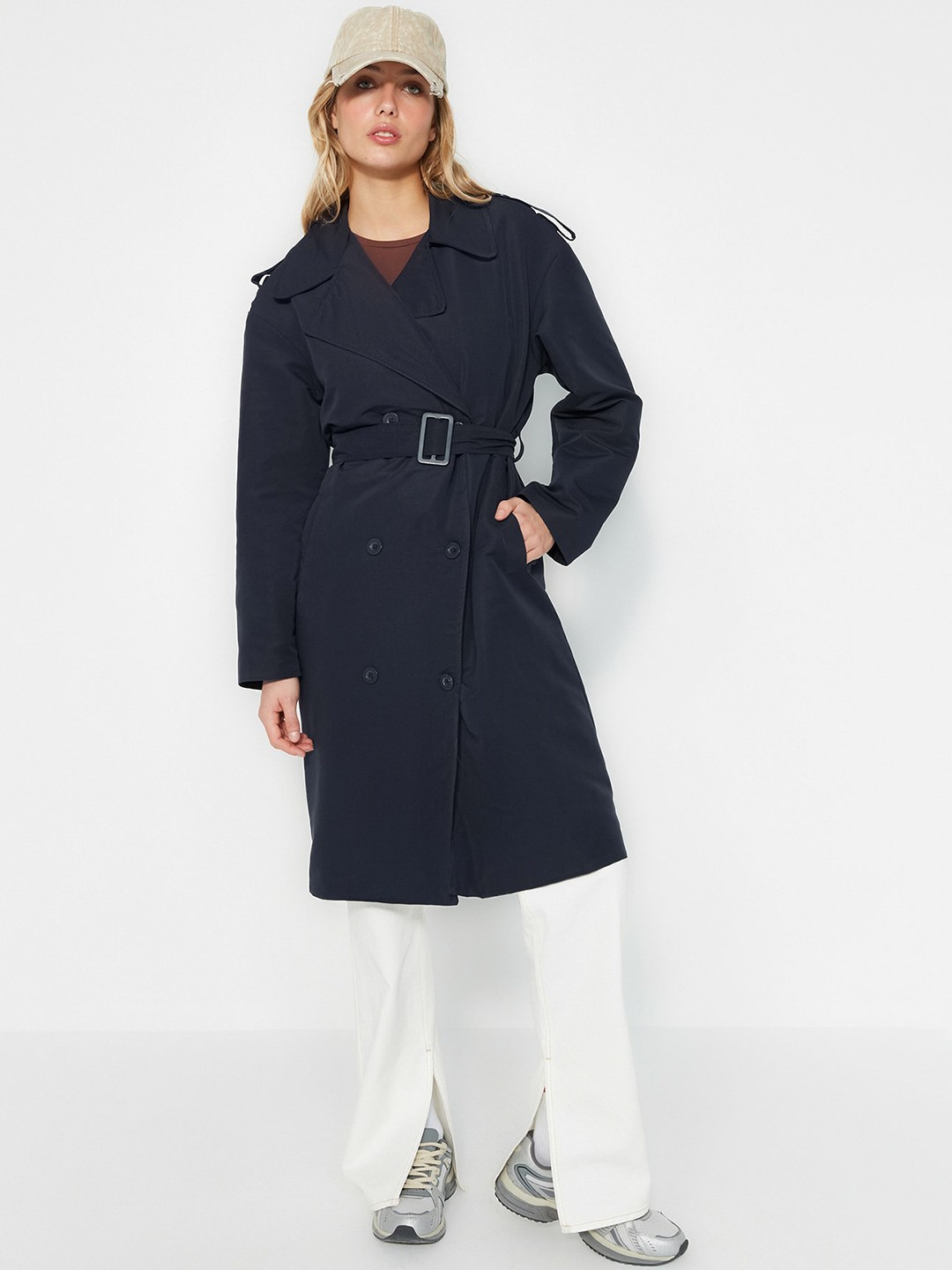 

Trendyol Double-Breasted Overcoat, Navy blue