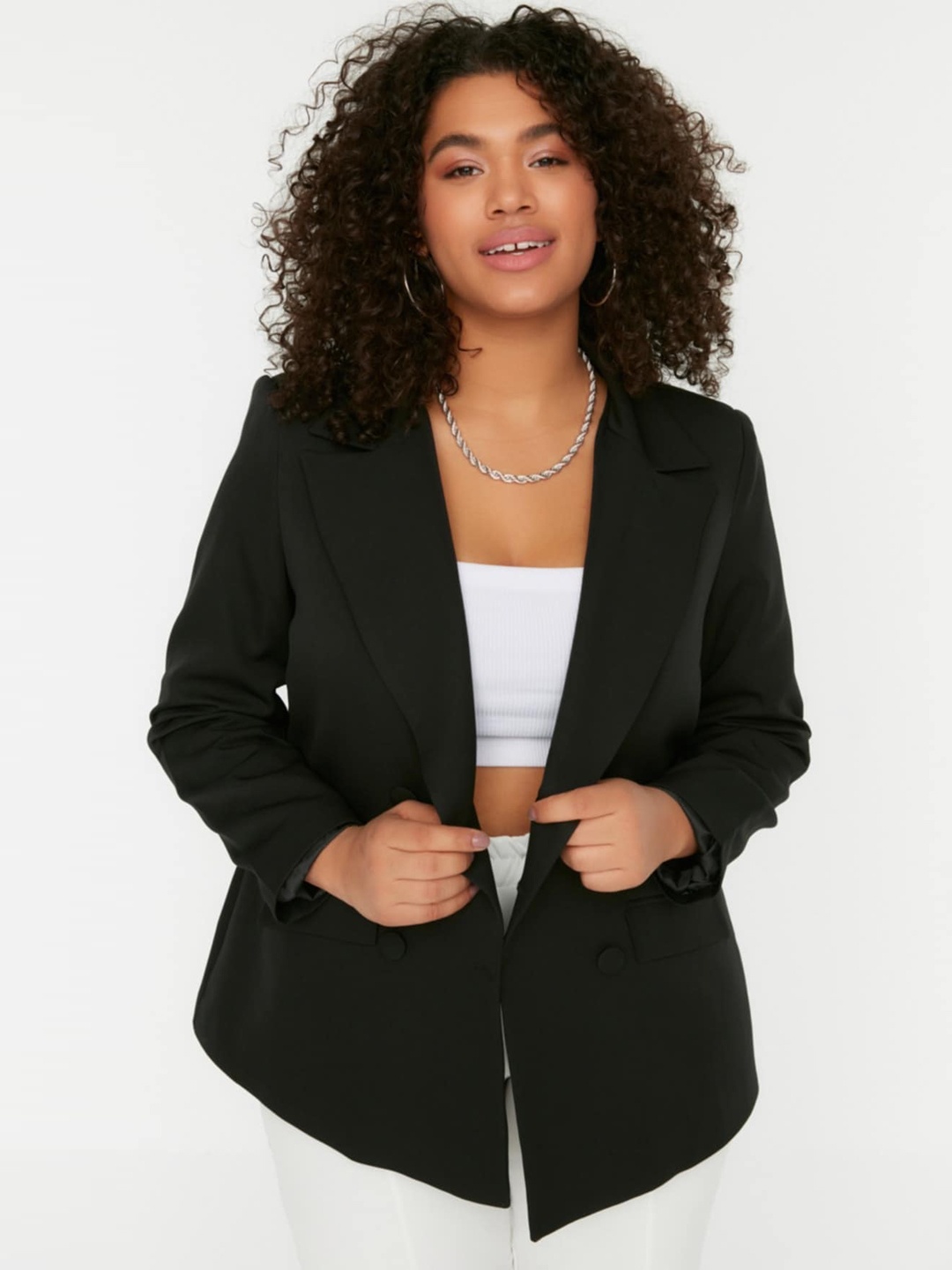 

Trendyol Lapel Collar Longline Open Front Jacket, Black