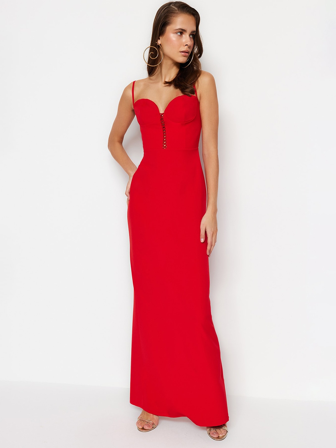 

Trendyol Shoulder Straps Maxi Party Dress, Red
