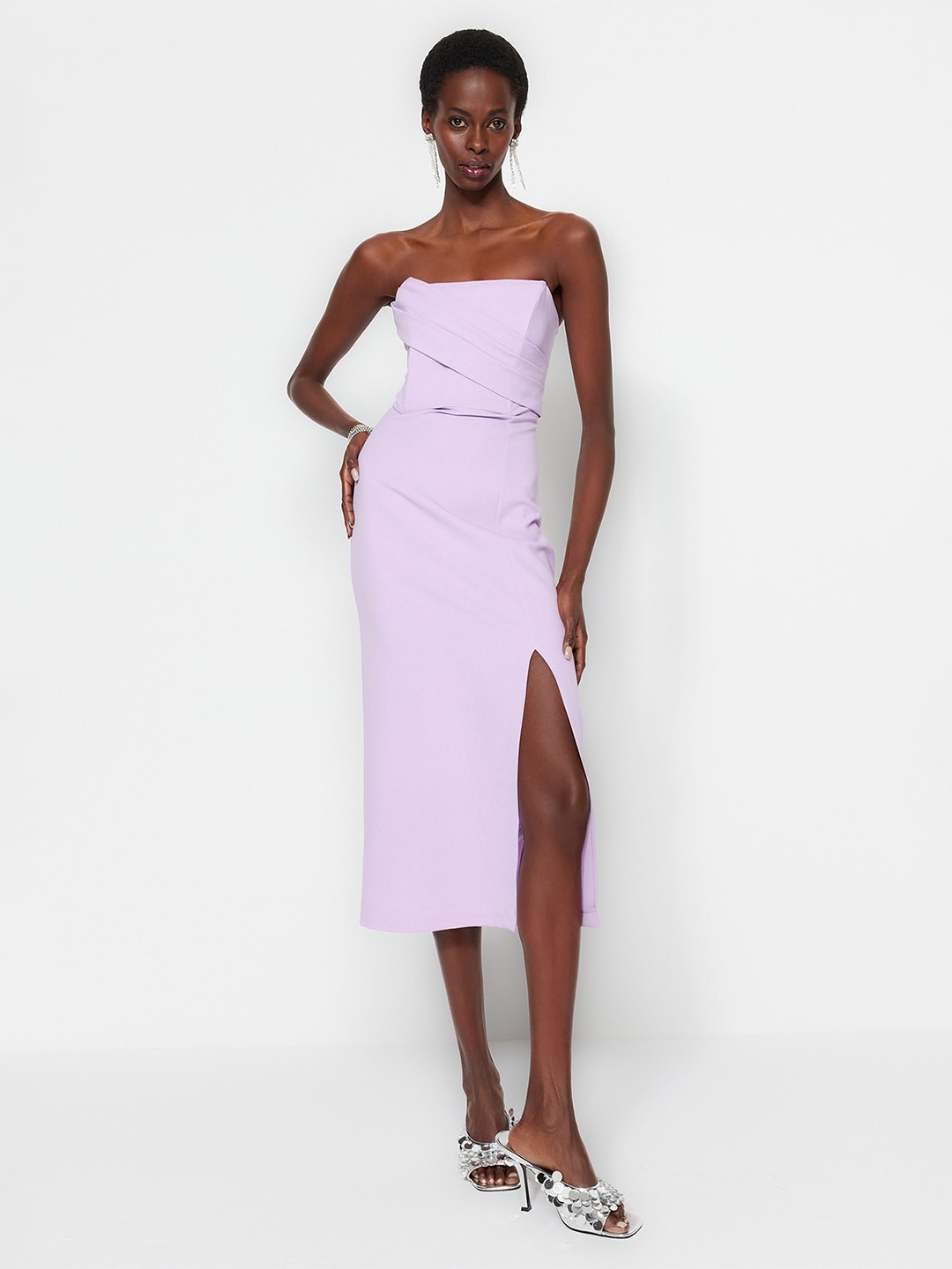 

Trendyol Strapless Sheath Midi Party Dress, Lavender