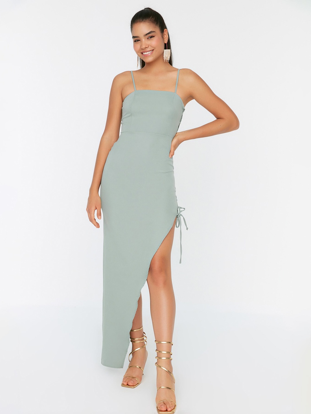 

Trendyol Shoulder Strap Sheath Dress With Slit, Grey