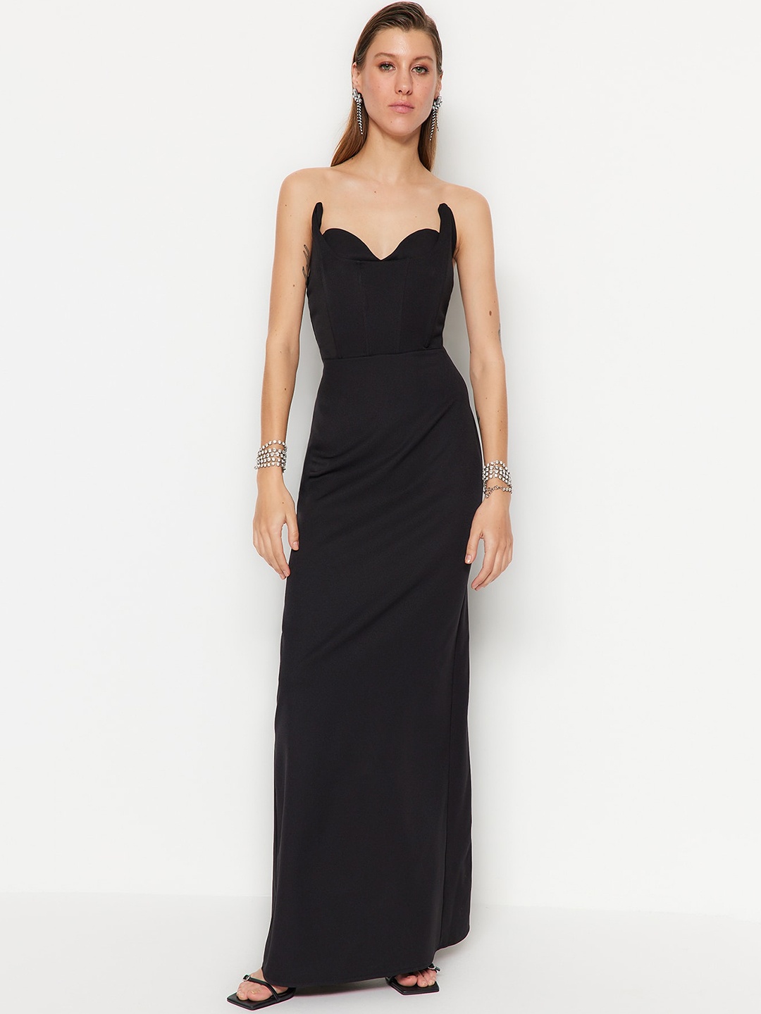 

Trendyol Sweetheart Neck Party Maxi Dress, Black