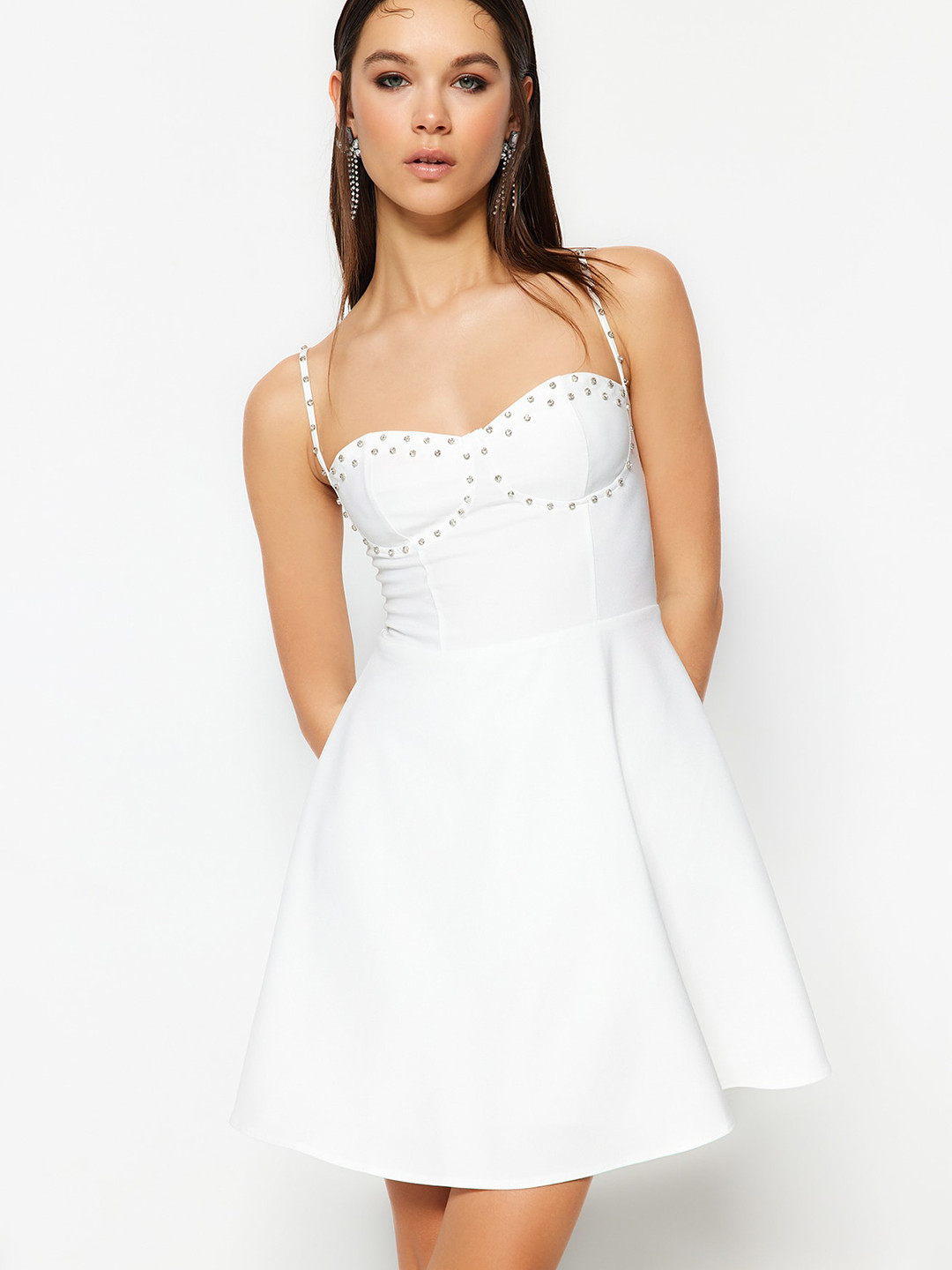 

Trendyol Embellished Empire Mini Dress, White