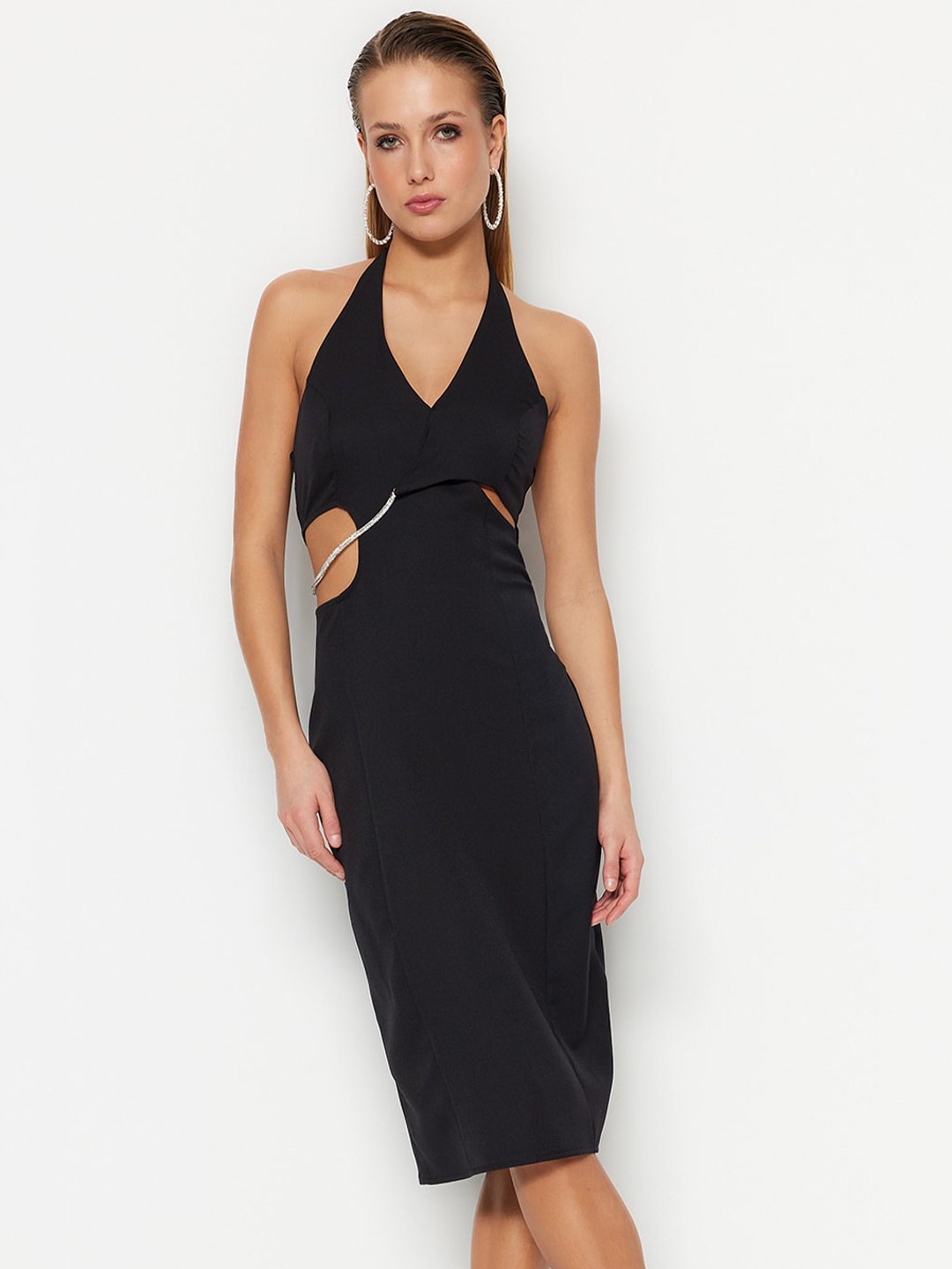 

Trendyol Halter Neck Cut Out Sheath Dress, Black