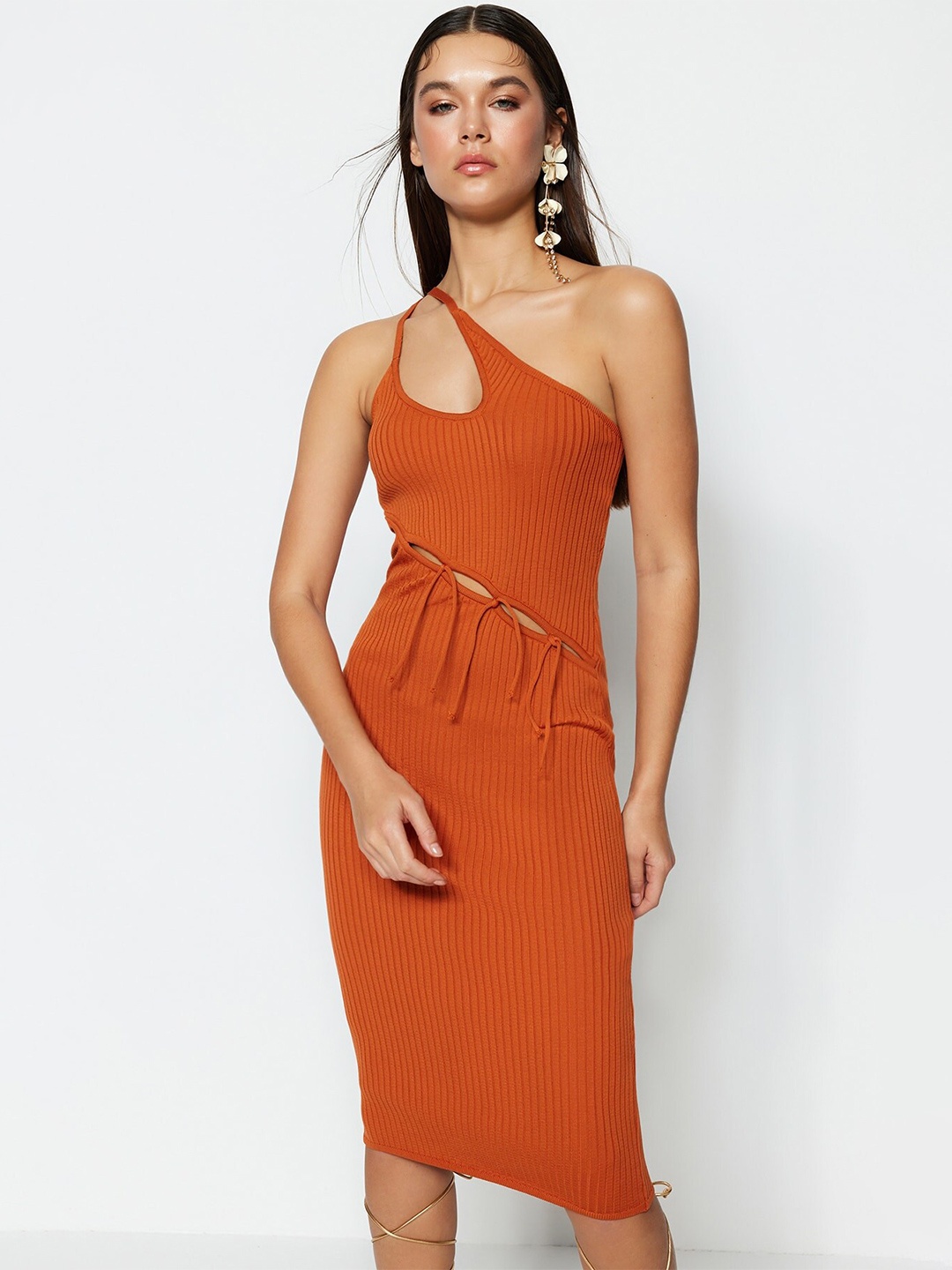 

Trendyol Striped Cut Outs Sheath Dress, Rust