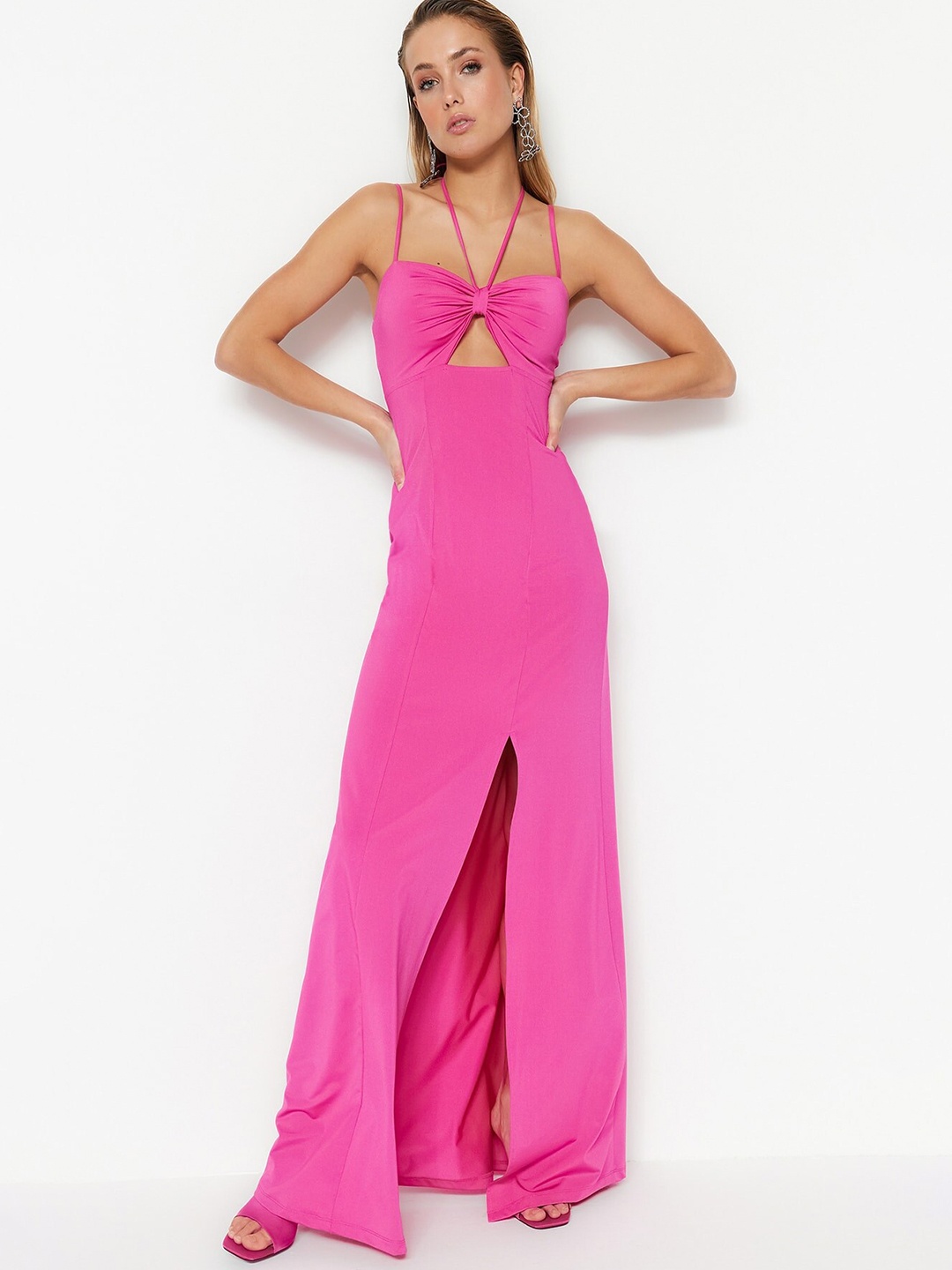 

Trendyol Halter Neck Maxi Dress, Pink