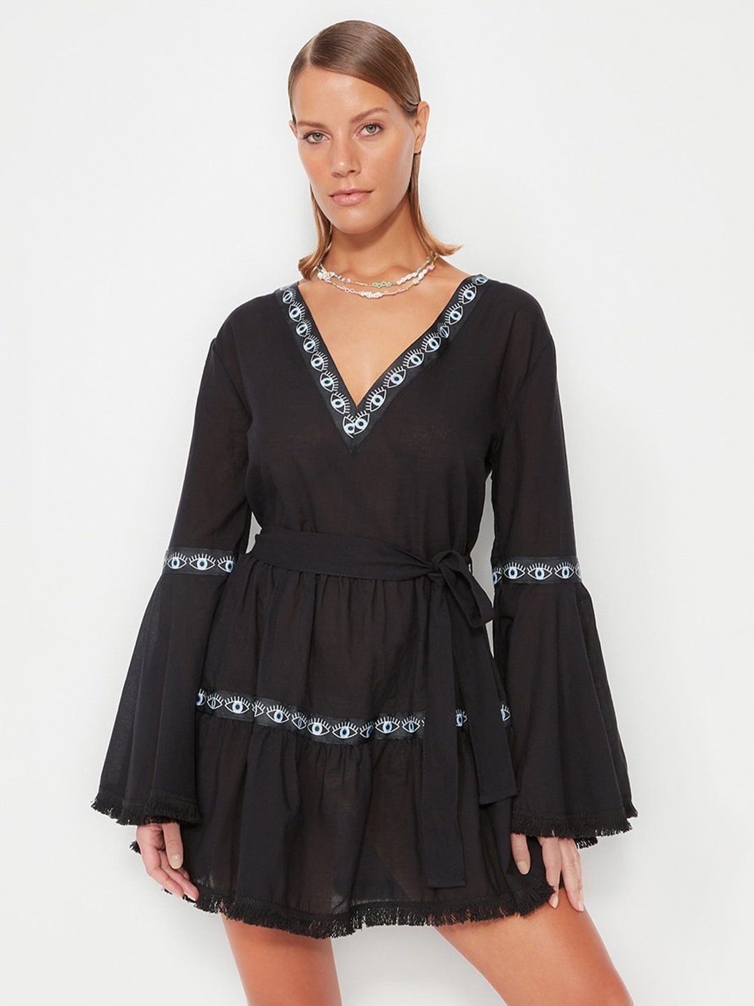 

Trendyol Bell Sleeve Fit & Flare Dress, Black