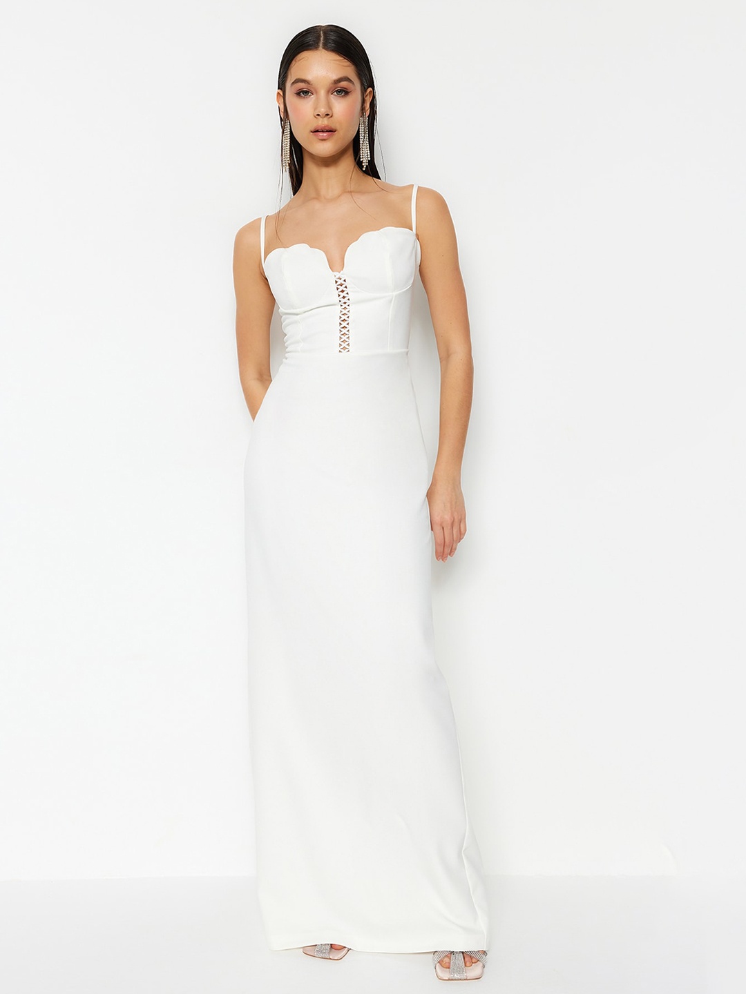 

Trendyol Shoulder Straps Maxi Party Dress, White