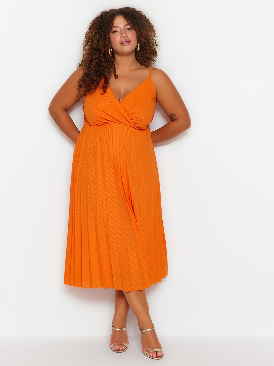 

Trendyol Plus Size Fit & Flare Midi Dress, Orange