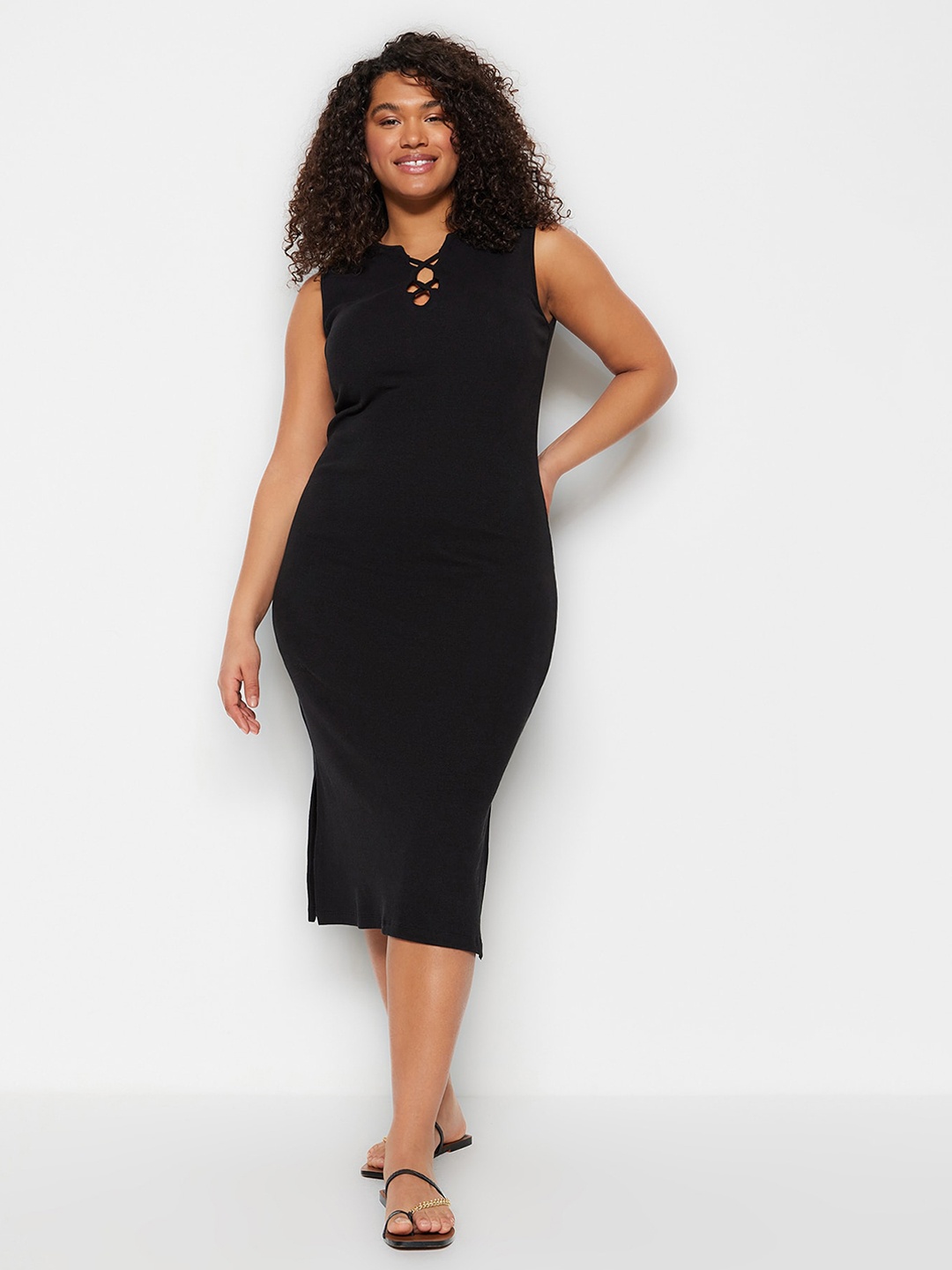 

Trendyol Plus Size Bodycon Cotton Midi Dress, Black