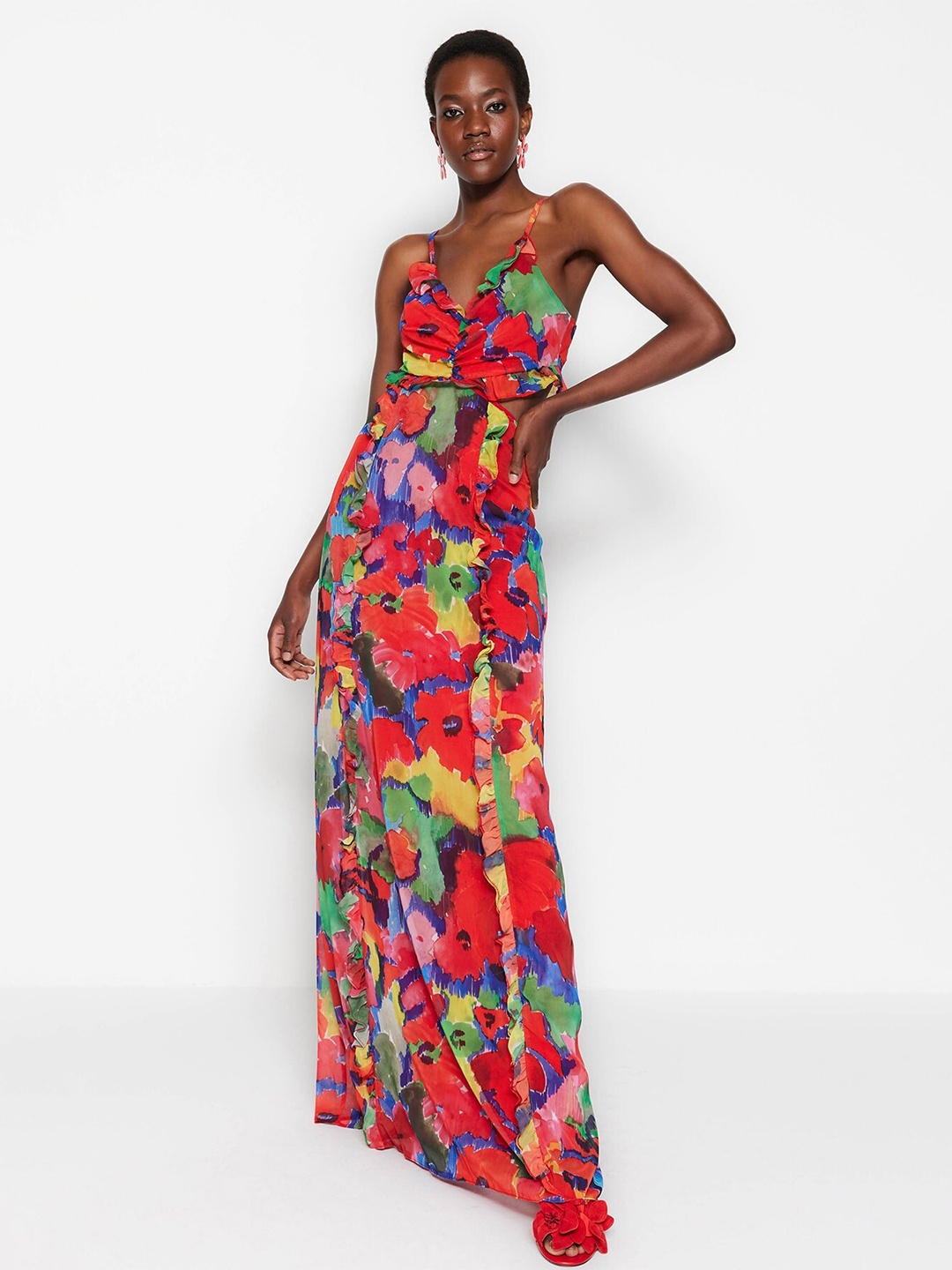 

Trendyol Floral Print Maxi Dress, Red