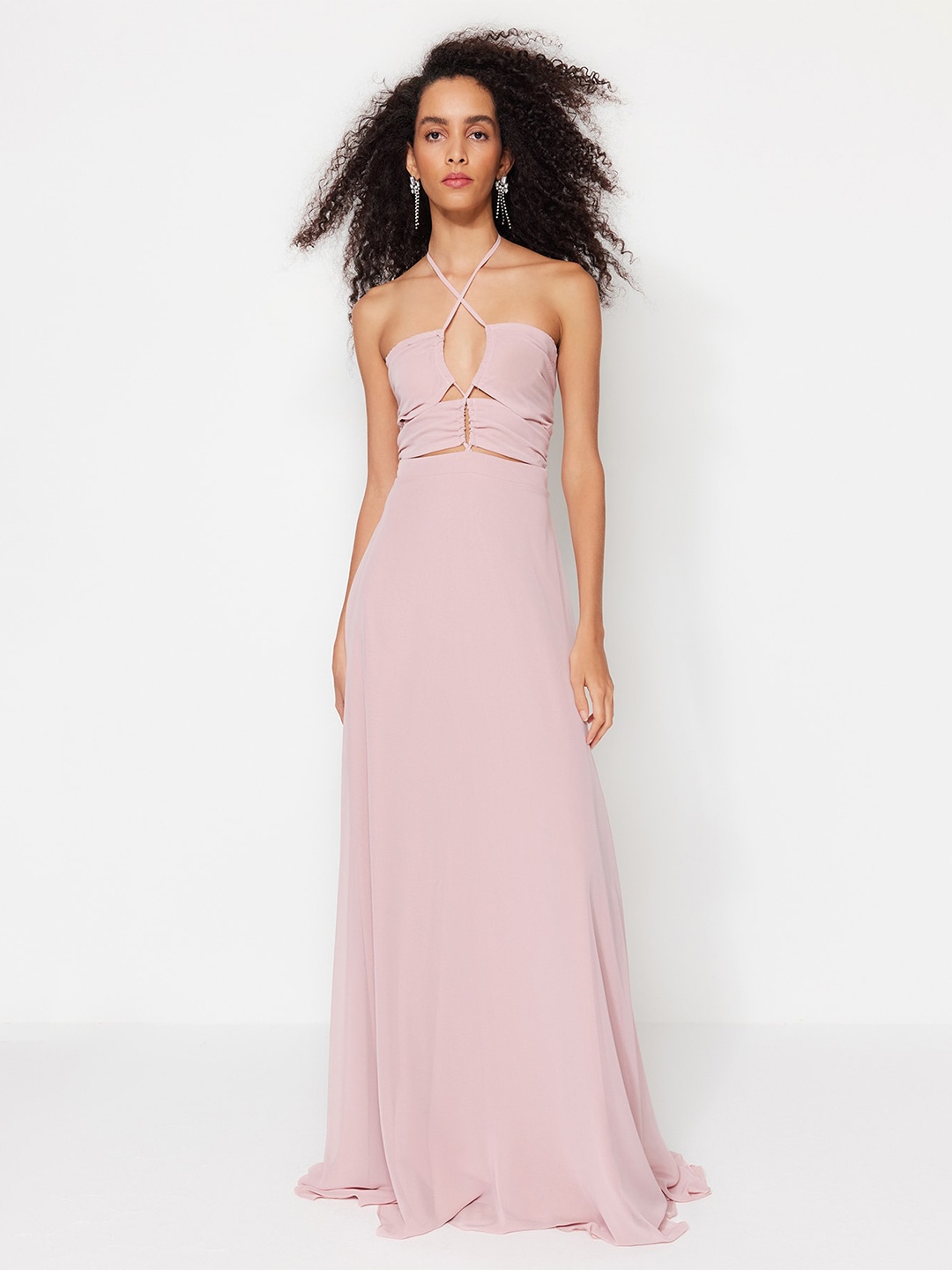 

Trendyol Halter Neck Cut outs Detail Maxi Dress, Pink