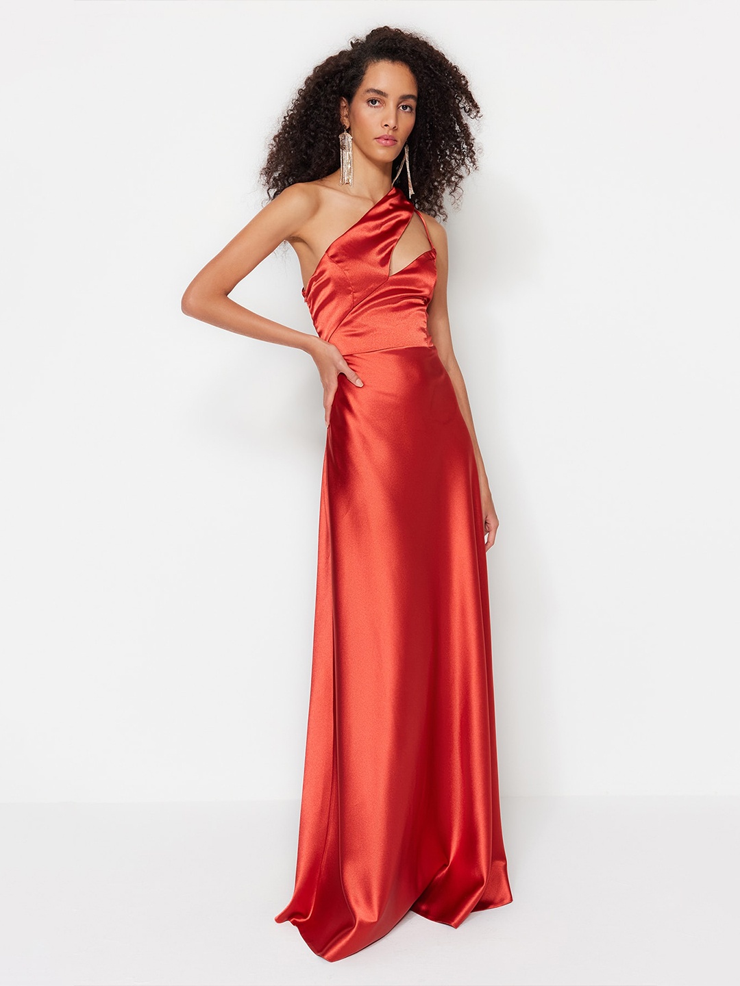 

Trendyol One Shoulder Cut Outs Detail Maxi Dress, Rust