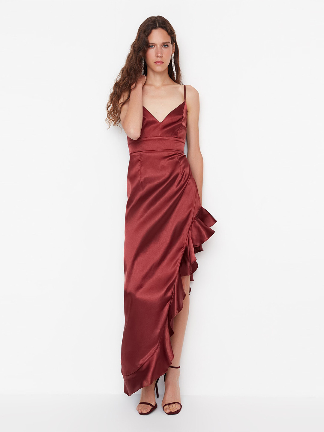 

Trendyol Shoulder Straps Ruffled Maxi Dress, Burgundy