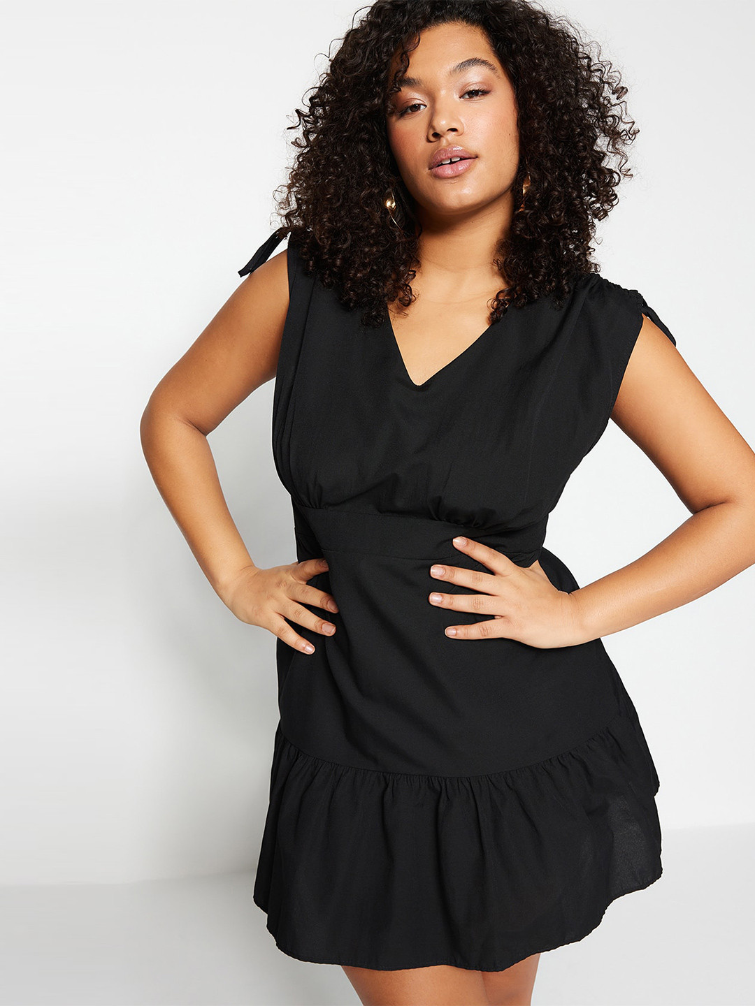 

Trendyol V-Neck A-Line Mini Dress, Black