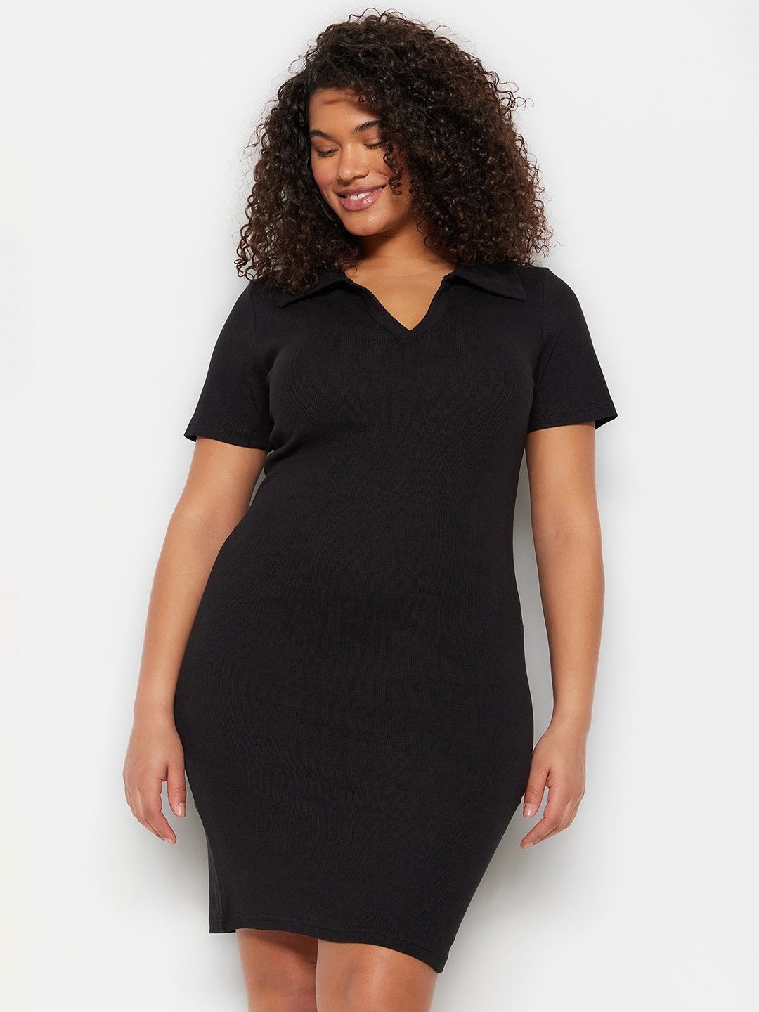 

Trendyol Shirt Collar Short Sleeves Sheath Dress, Black
