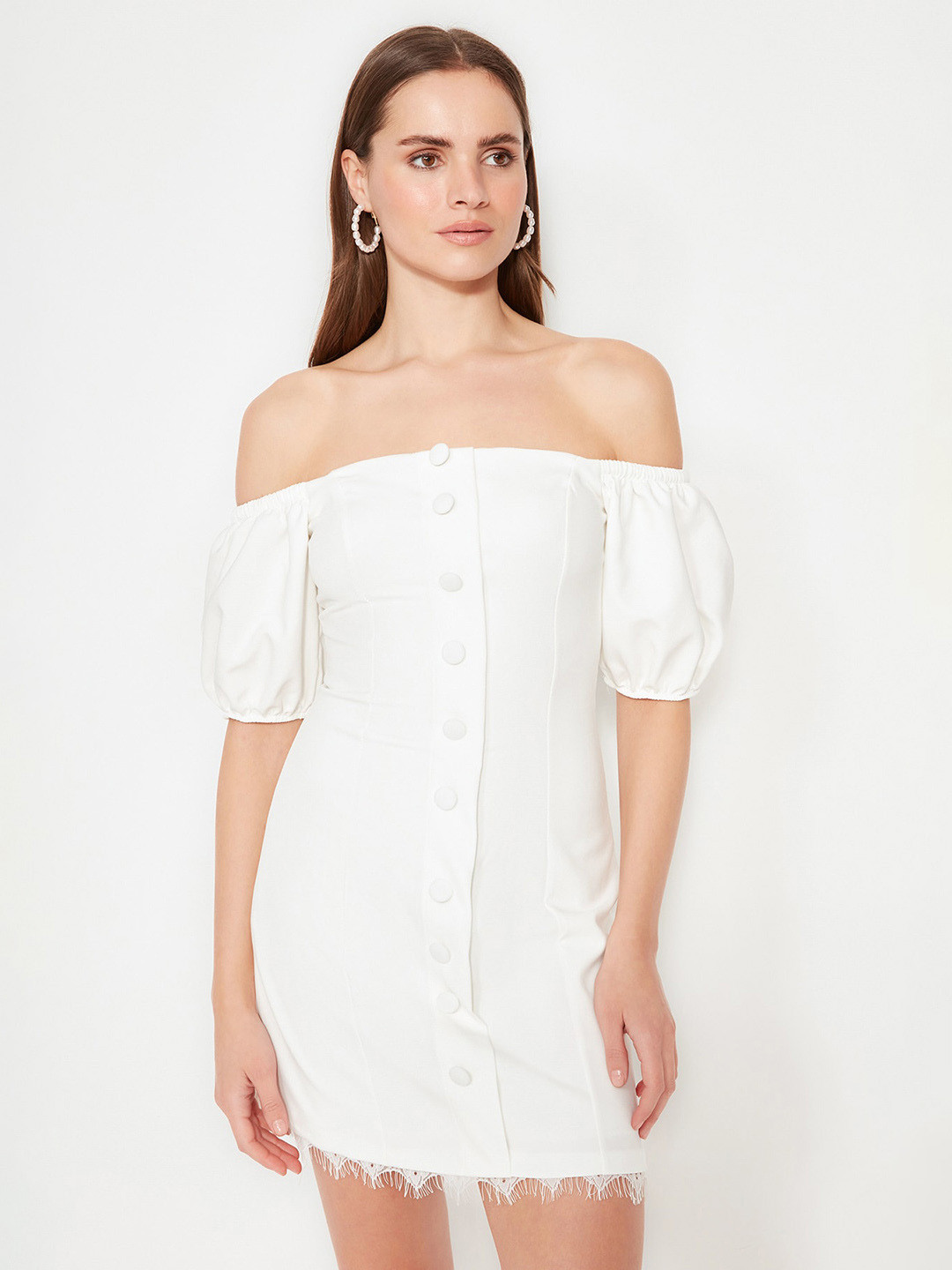 

Trendyol Off-Shoulder Sheath Mini Dress, White
