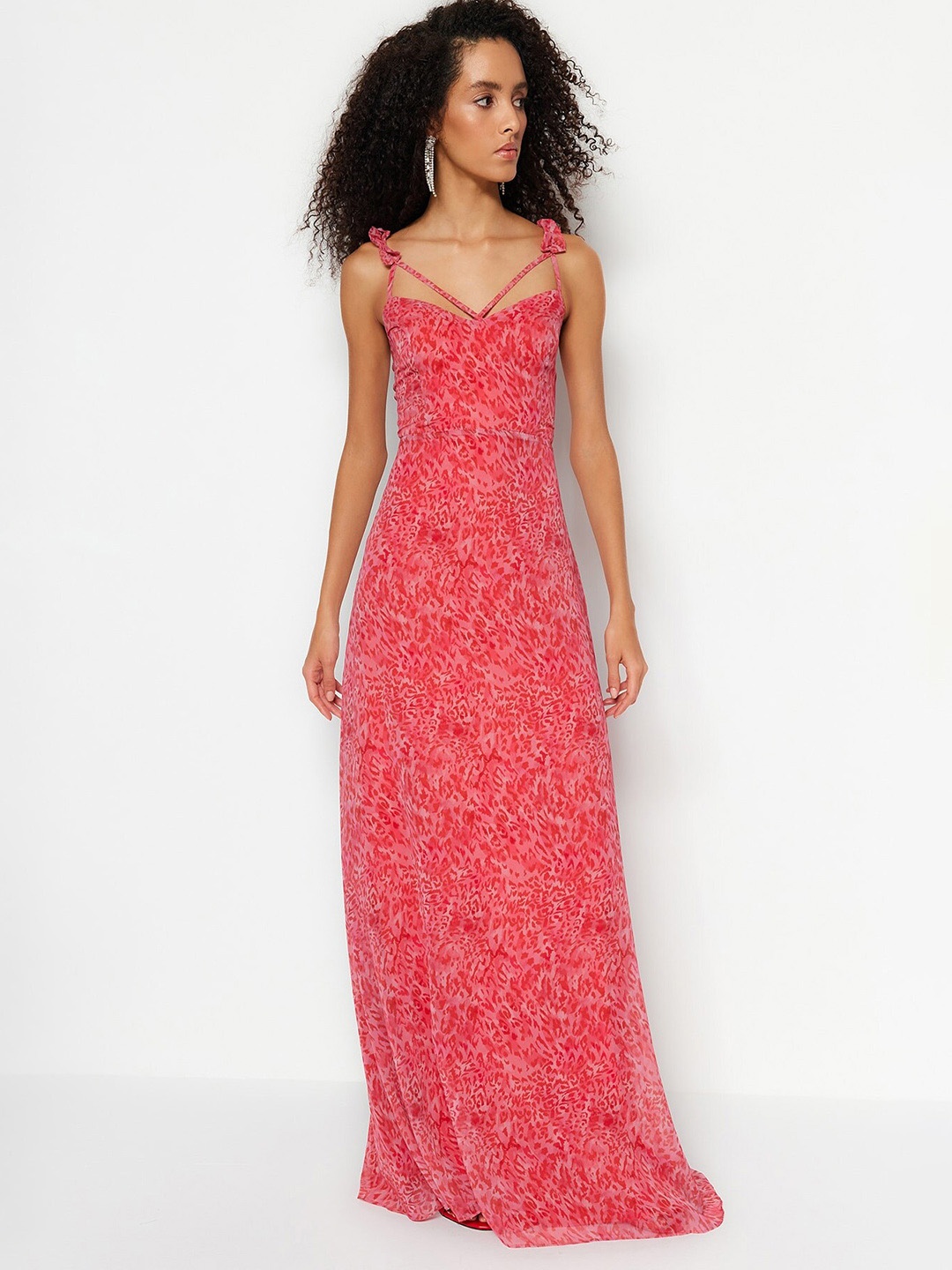 

Trendyol Animal Printed Shoulder Strap Maxi Dress, Coral