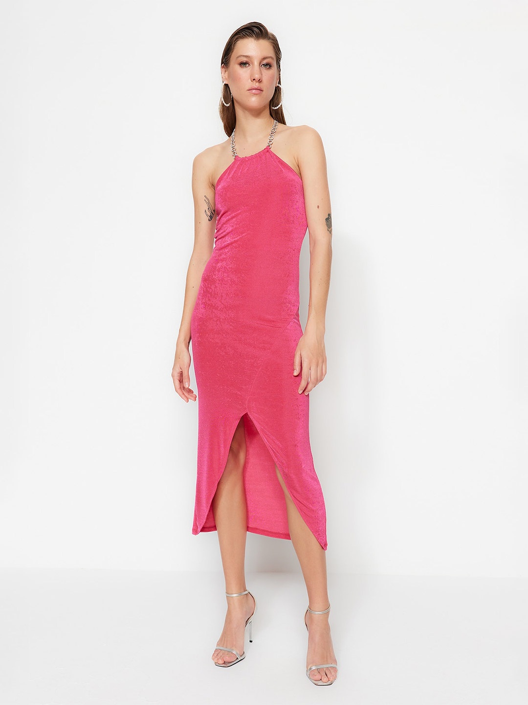 

Trendyol Shoulder Straps Tulip Hem Bodycon Midi Dress, Fuchsia