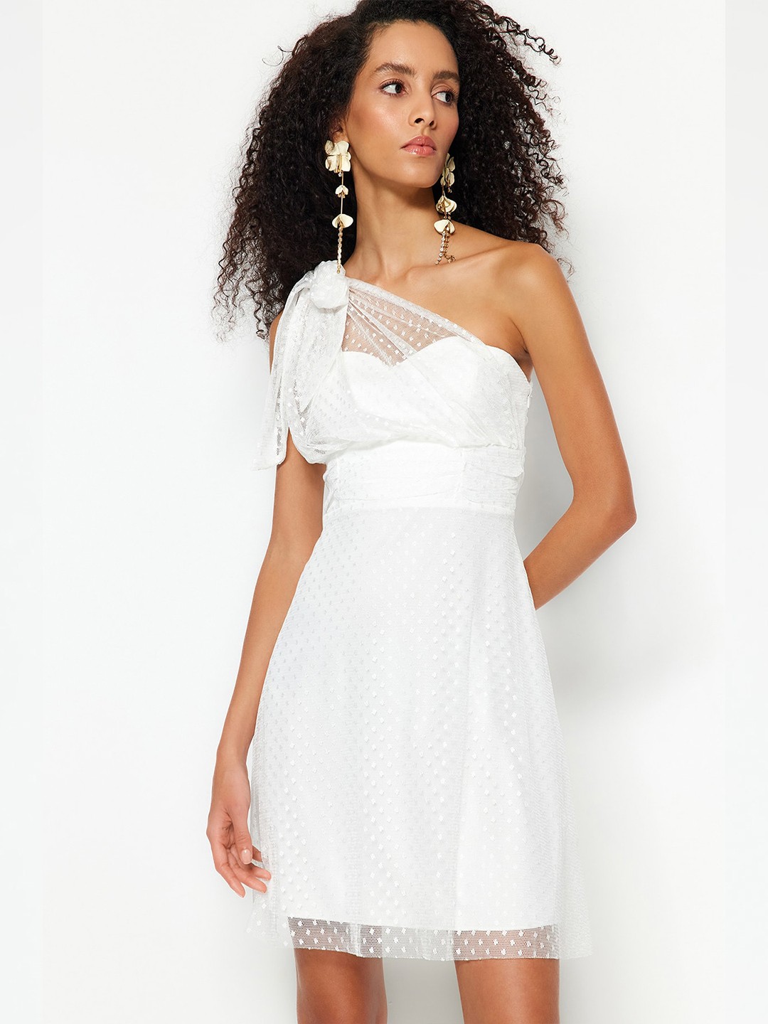 

Trendyol Self Design One Shoulder Fit & Flare Dress, Na