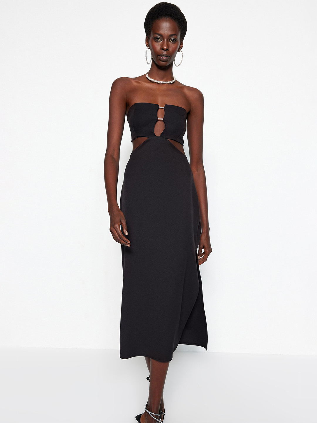 

Trendyol Off-Shoulder Cut-Outs Sheath Midi Dress, Black