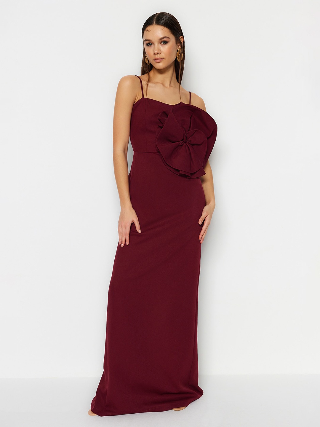 

Trendyol Flower Embelished Sleeveless Maxi Dress, Maroon