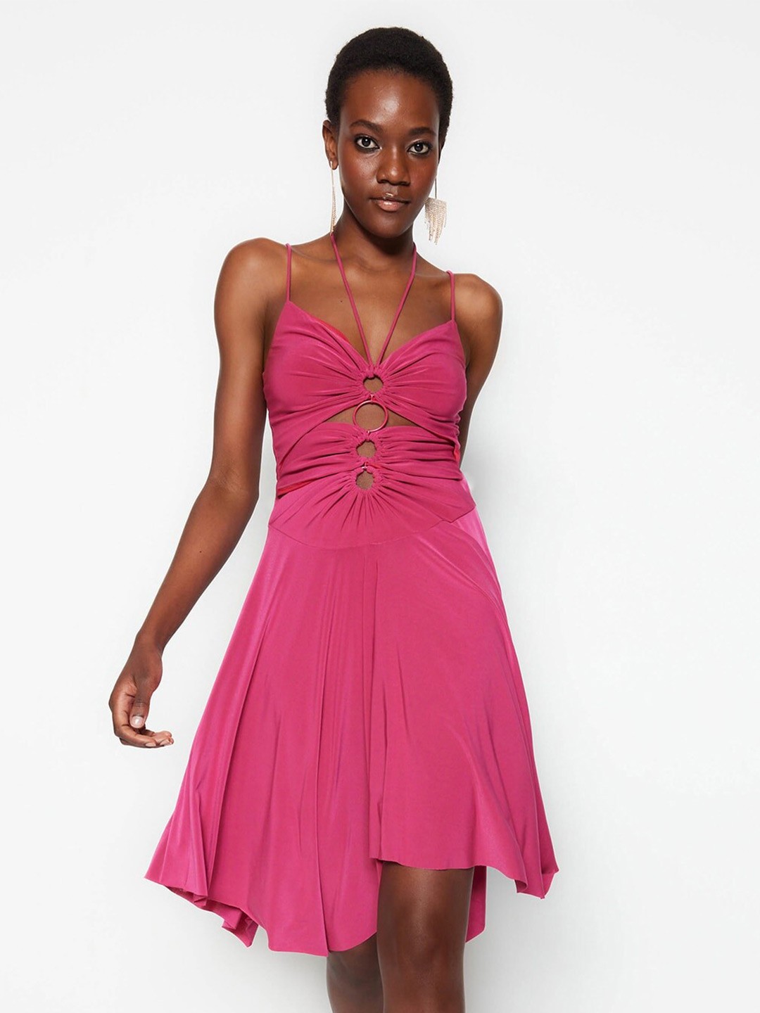 

Trendyol Shoulder Straps Cut-Out Fit & Flare Dress, Fuchsia