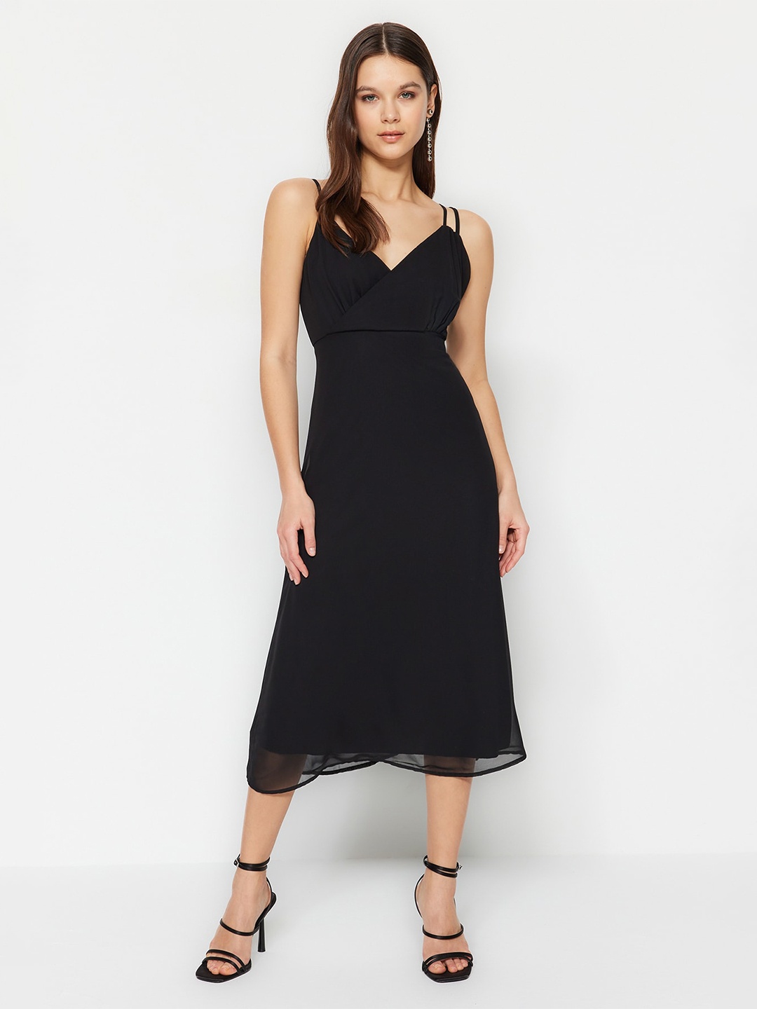 

Trendyol Shoulder Straps Fit & Flare Midi Dress, Black