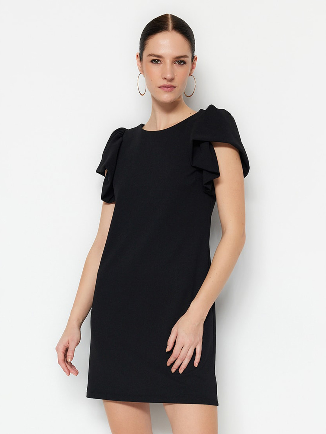 

Trendyol Flutter Sleeve A Line Mini Dress, Black